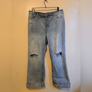 ARULA Blue Straight Jeans with Distressed Details